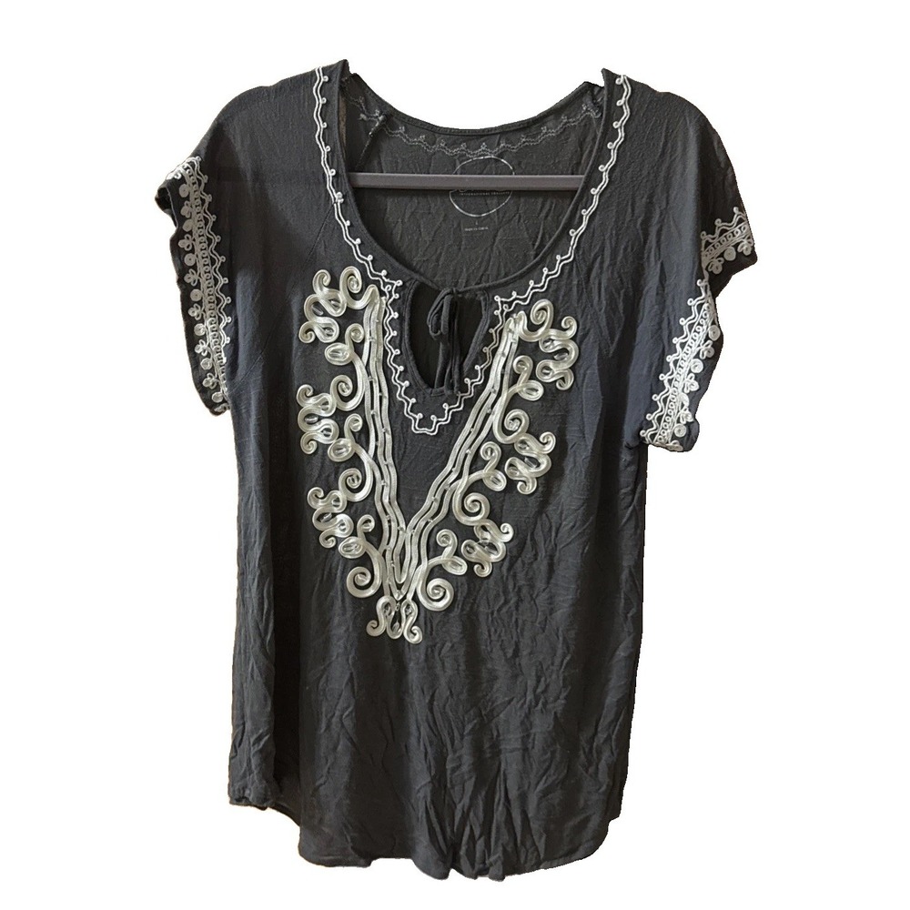 INC International Concepts Sheer Gray Crochet Blouse L